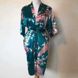 Silk teal robe